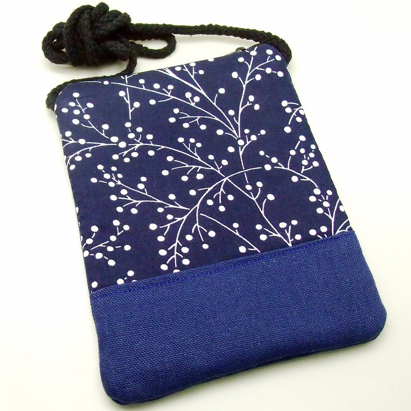Silverbreeze ~ phone bag / shoulder bag / backpack - blue and white twill (D7) - Messenger Bags & Sling Bags - Cotton & Hemp Blue