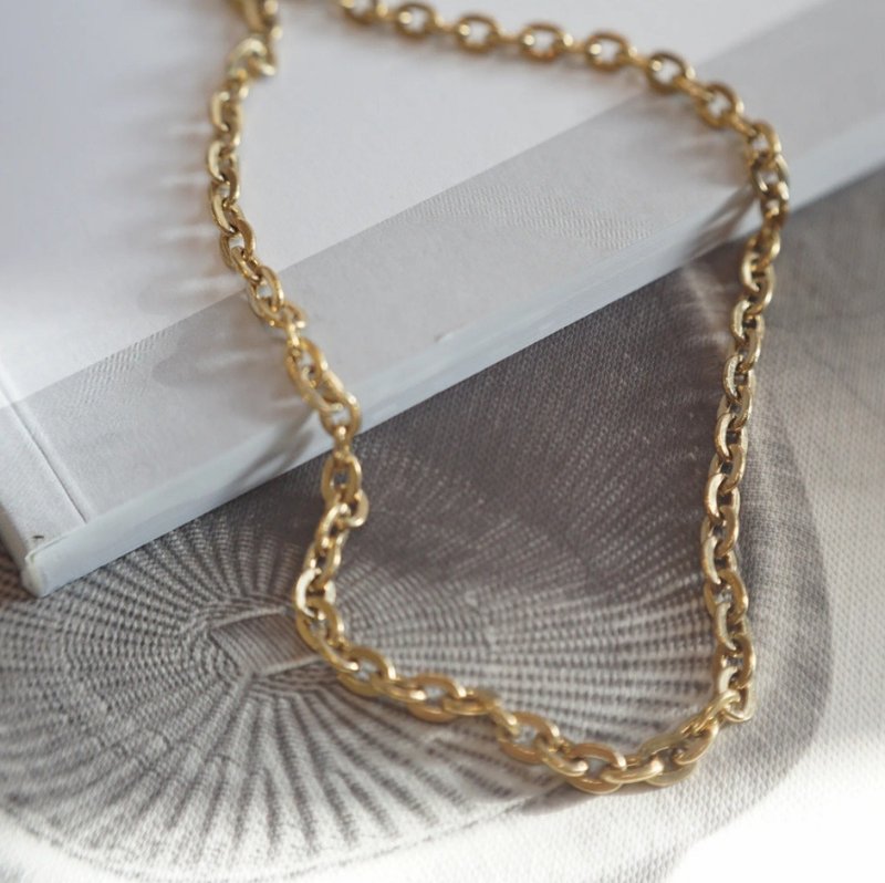 Large circle titanium steel necklace chunky - สร้อยคอ - สแตนเลส สีทอง