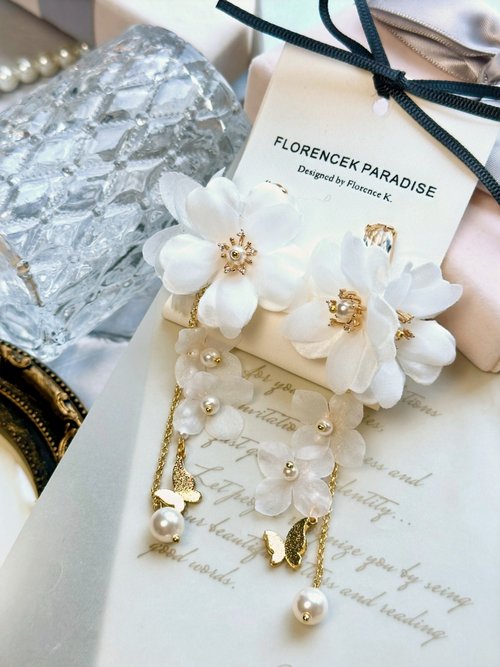 ホワイトフラワーイヤリング ブライダルフラワーイヤリング