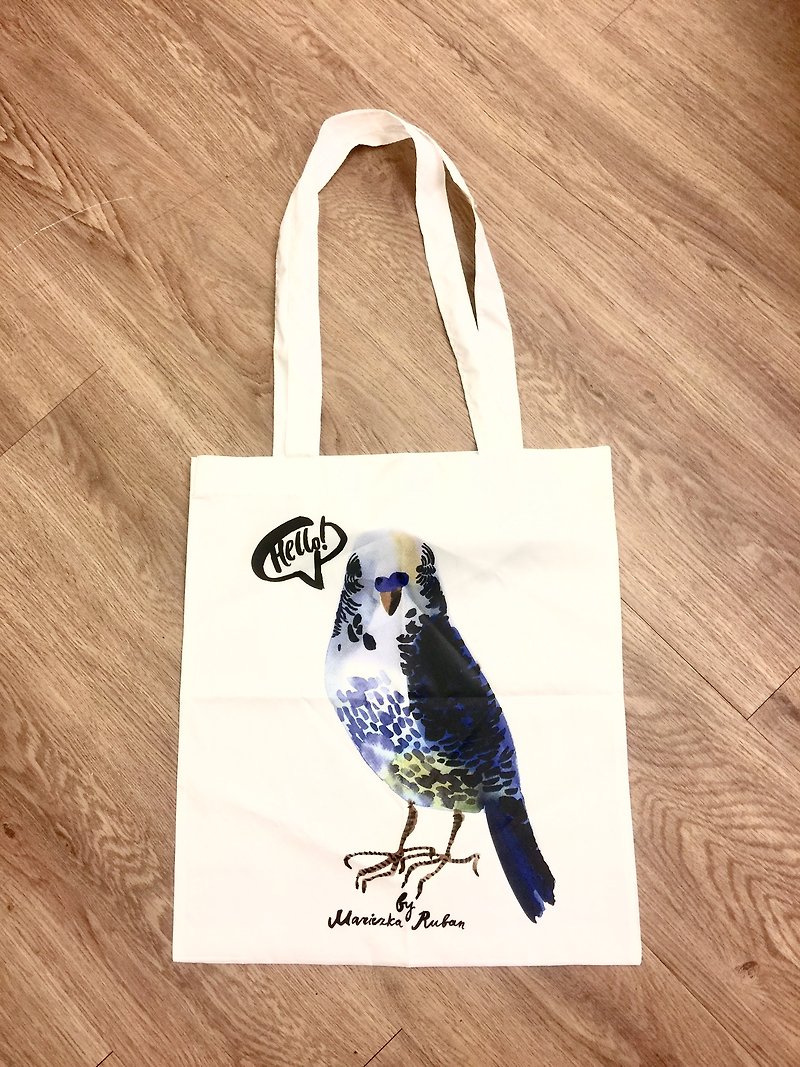 PK bears|Love Life Bear Shopping Bag Hello Bird - กระเป๋าแมสเซนเจอร์ - วัสดุกันนำ้ สีน้ำเงิน