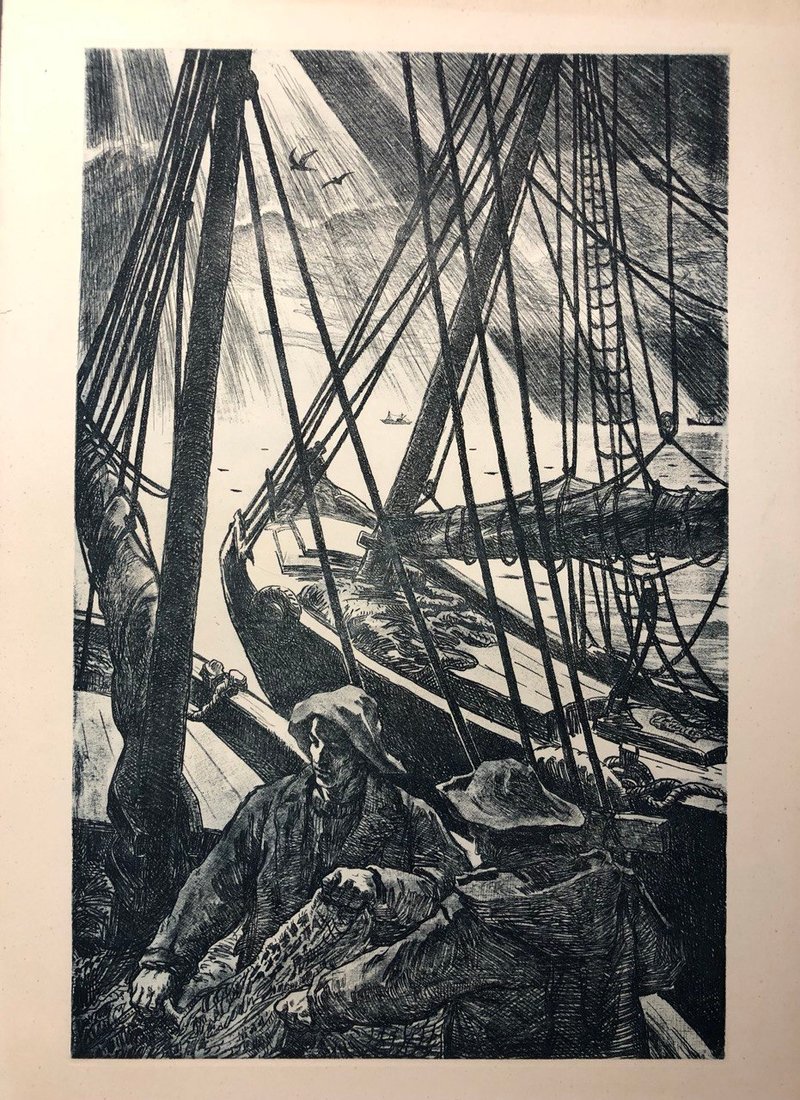 Fishermen Pulling a Net, Etching on Paper from series Workers of the Black Sea - 海報/掛畫/掛布 - 紙 