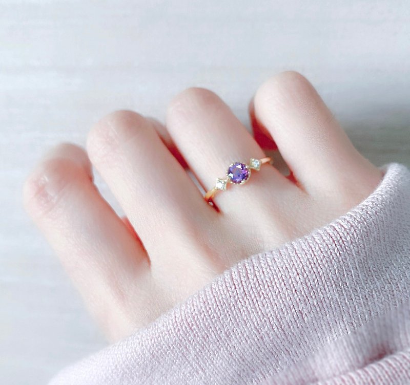 Charming - High Quality Amethyst 4mm Sterling Silver 14K Gold Plated Ring - February Birthstone - General Rings - Semi-Precious Stones Blue