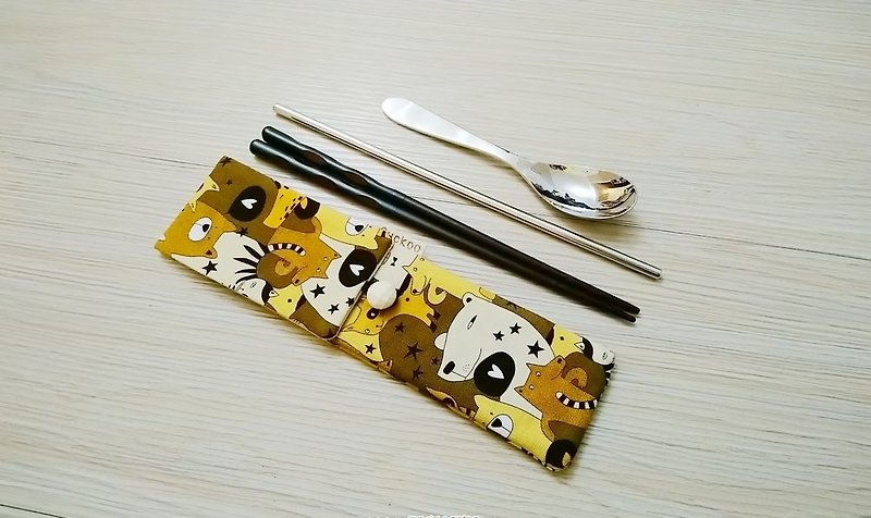 環保餐具收納袋 筷子袋 組合筷專用 雙層筷袋 動物 - 餐具/刀叉湯匙 - 棉．麻 