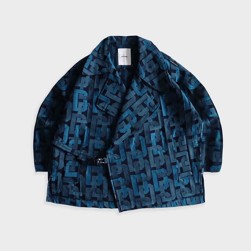 DYCTEAM - Multi color D pattern short trench coat - 外套/大衣 - 棉．麻 藍色