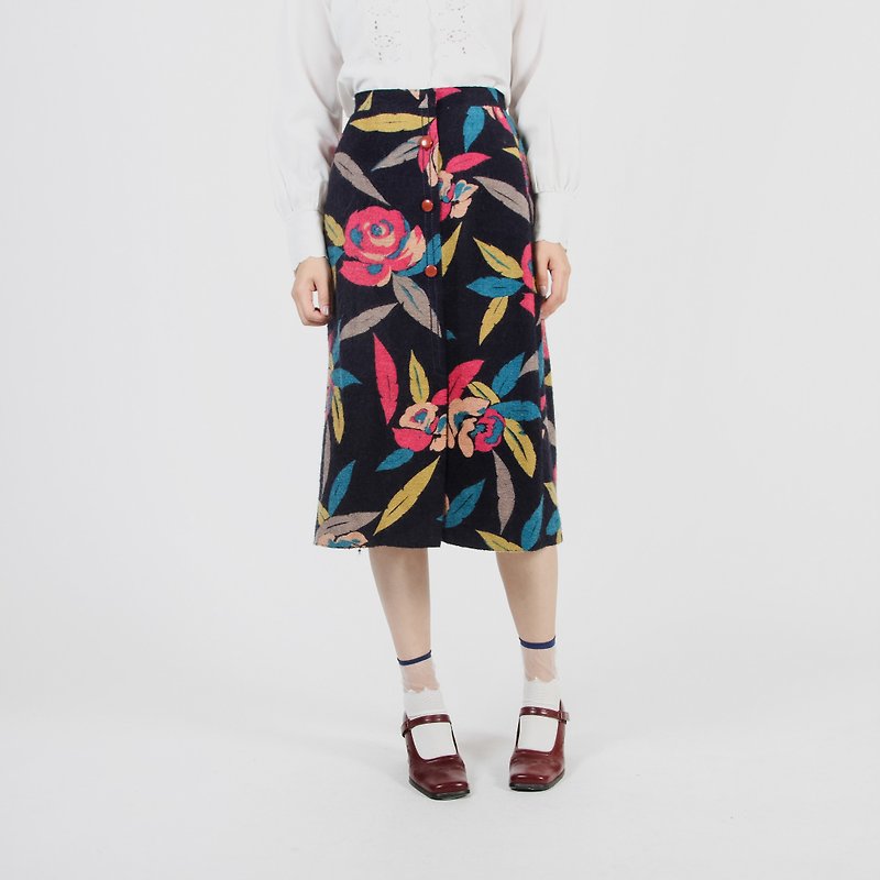 [Egg plant ancient] neon flower color wool A word ancient dress - Skirts - Wool Multicolor