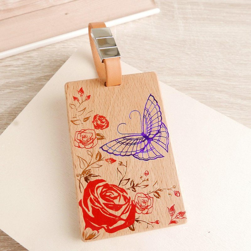 Butterfly Dance Luggage Tag Wooden Luggage Tag - Luggage Tags - Wood Brown