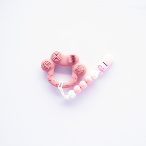 pink and blue 5顆 無字 珊瑚紅熊掌固齒器 / 客製化奶嘴鏈