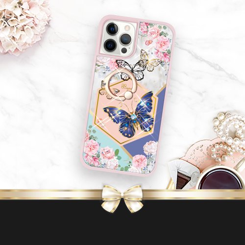 apbs 雅品仕 水晶彩鑽手機殼 iPhone 12全系列 水晶彩鑽減震指環扣手機殼-蝴蝶莊園
