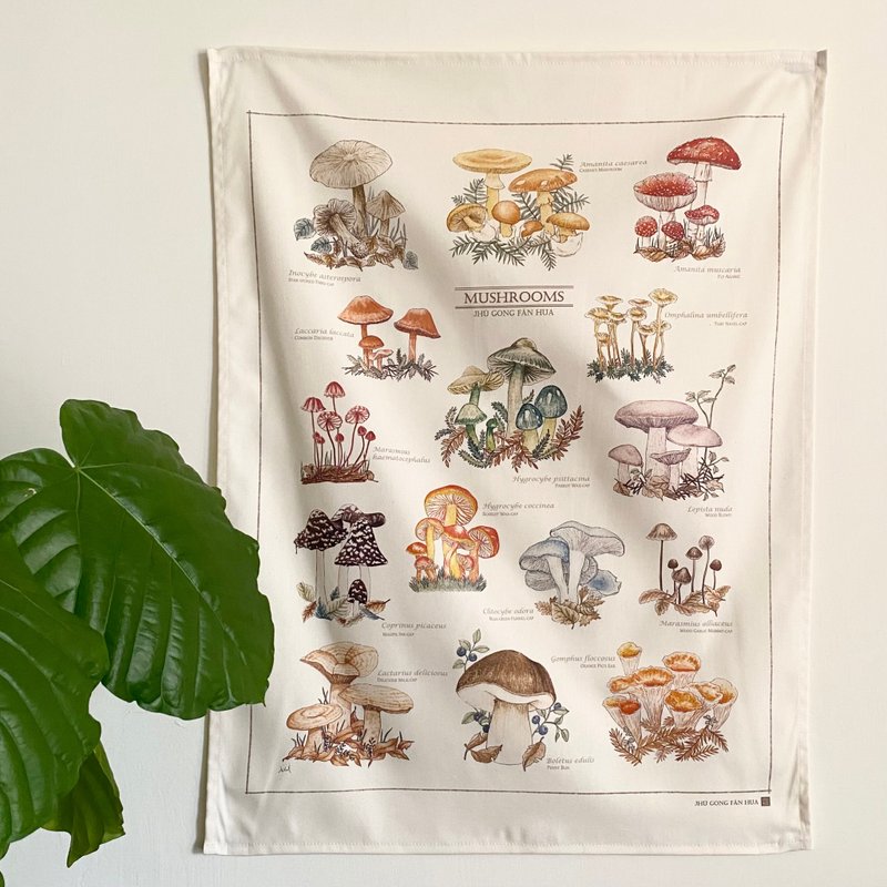 Rainy season mushroom illustration hanging cloth - Posters - Cotton & Hemp 