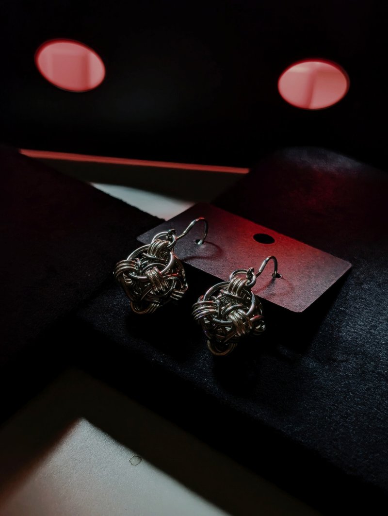 KusaKumo=Haidao Image=316 Medical Steel Earrings/Stainless Steel Braided Jewelry - ต่างหู - สแตนเลส สีเงิน