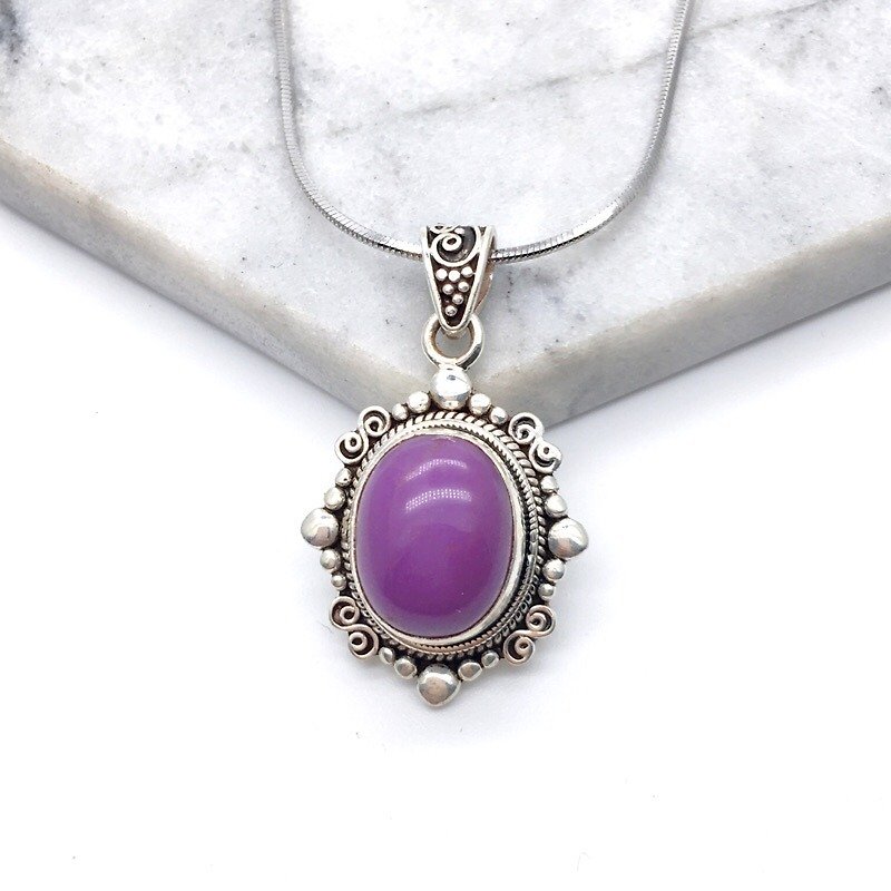 Mica stone 925 sterling silver exotic necklace handmade mosaic in Nepal - Necklaces - Gemstone Purple