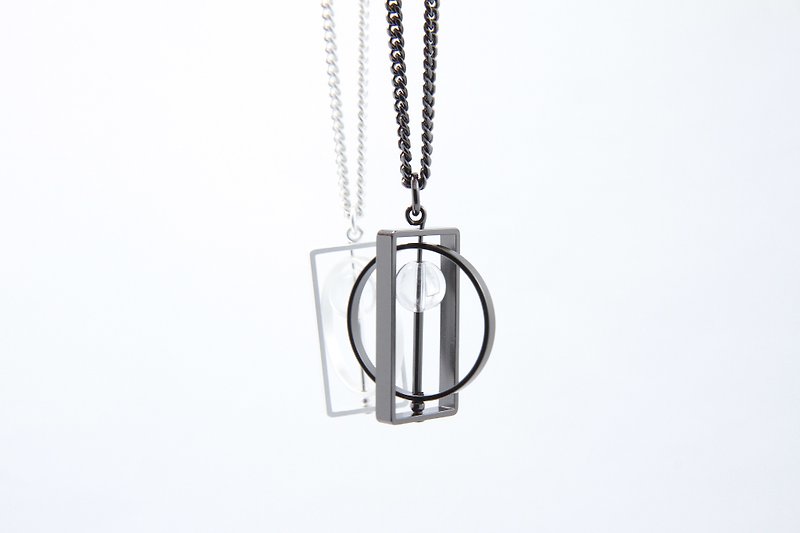 White crystal winter limited geometric thick necklace _ silver white _ black silver _ white crystal - Necklaces - Other Metals 