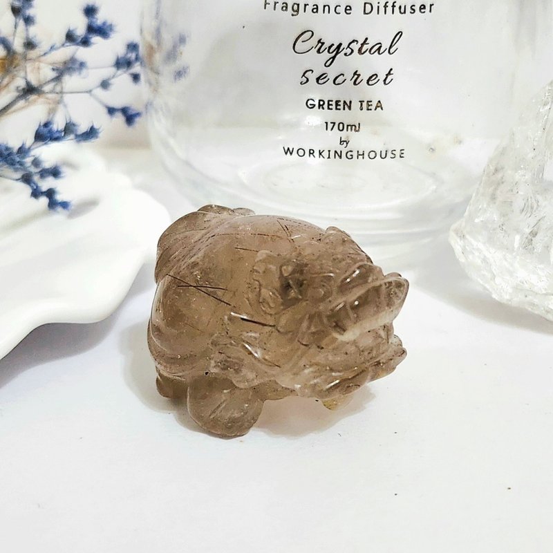茶晶與銅髮晶共生龍龜/消除負能量/聚財之水晶 - 擺飾/家飾品 - 水晶 咖啡色