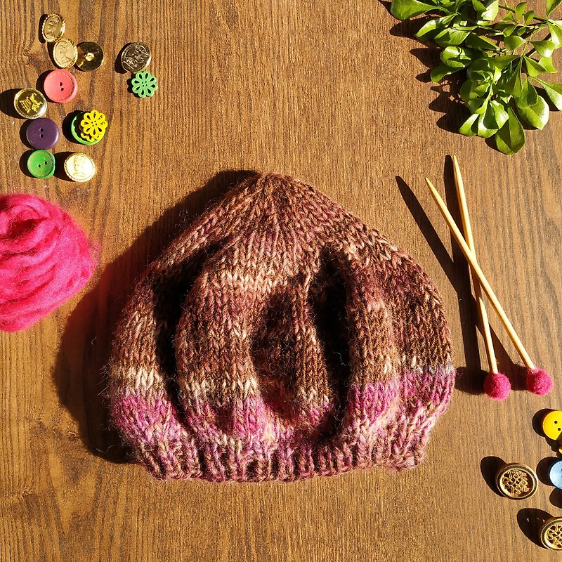 Handmade Pure Wool Beanie-Cherry Chocolate - Hats & Caps - Wool 