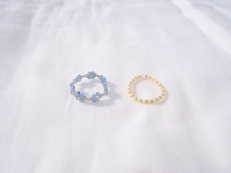Beads Ring [Blue Flower] Double Gold - General Rings - Other Materials Blue