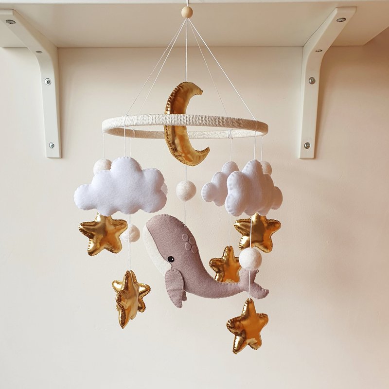 Whale baby mobile, sea nursery, ocean baby mobile, cloud mobile, star mobile - Kids' Toys - Eco-Friendly Materials 