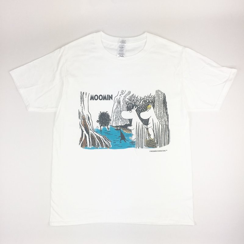 Moomin 噜噜米 authorized - short-sleeved T-shirt (white), AE51 - เสื้อยืดผู้ชาย - ผ้าฝ้าย/ผ้าลินิน สีน้ำเงิน