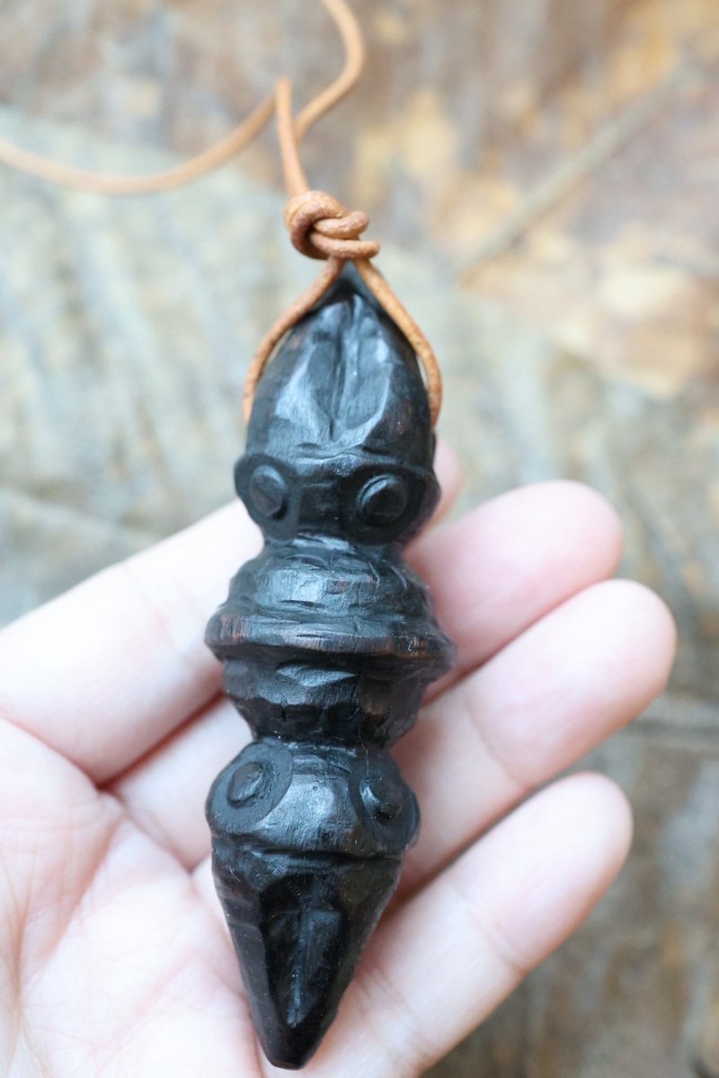 【快速出貨】_手工木雕烙燒金剛杵項鍊(獨家工藝)2 - 項鍊 - 木頭 黑色