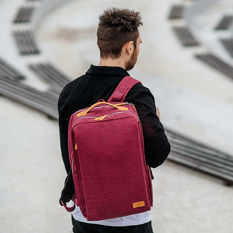 Siena Pro 15 Smart Backpack - Six Colors Available - Red | Work and Attendance USB Rechargeable Waterproof - กระเป๋าเป้สะพายหลัง - เส้นใยสังเคราะห์ 