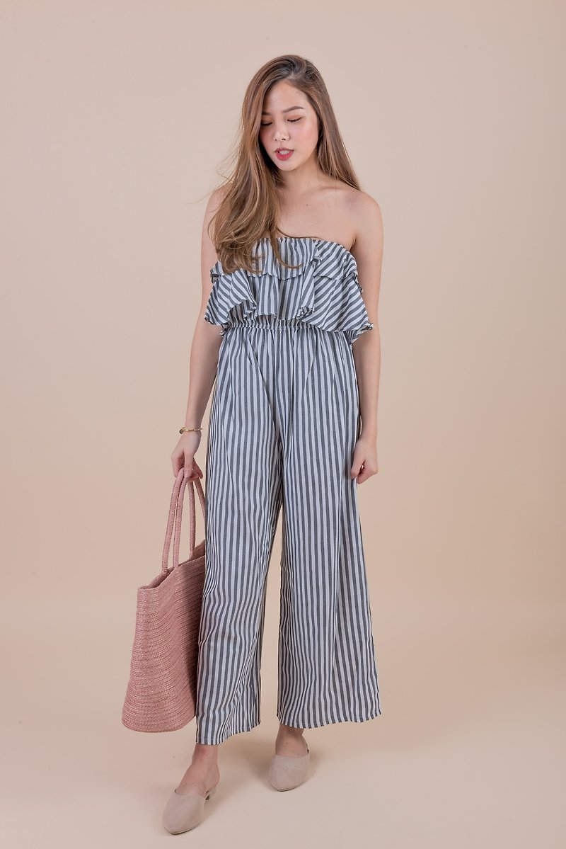 Striped Jumpsuit (Color/Clouds) - Overalls & Jumpsuits - Other Materials Gray