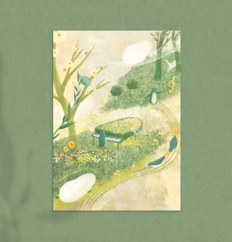 Illustration postcard- green field fantasy in music - Cards & Postcards - Paper 