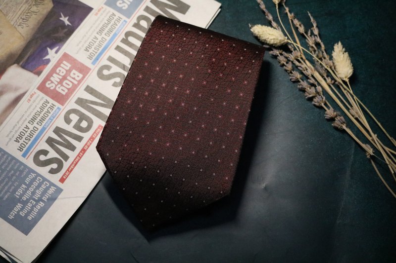 酒紅色小方塊真絲領帶婚禮新郎伴郎necktie - 領帶/領帶夾 - 絲．絹 多色