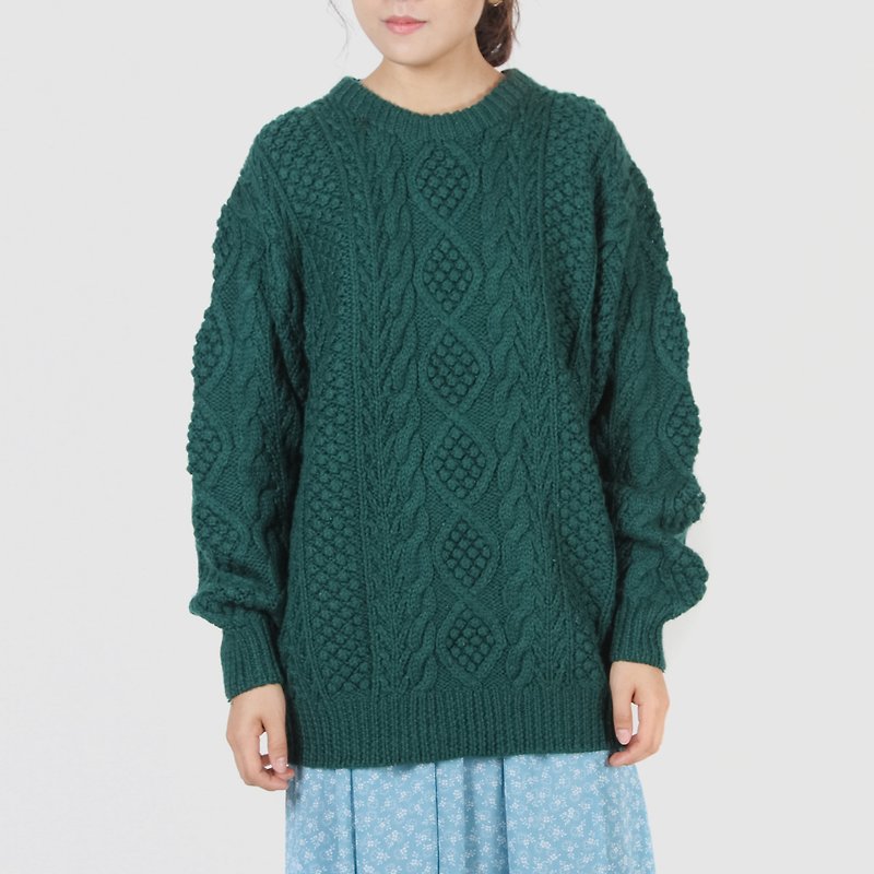 [Egg plant ancient] Fendo fine three-dimensional woven flower vintage sweater - สเวตเตอร์ผู้หญิง - ขนแกะ สีเขียว
