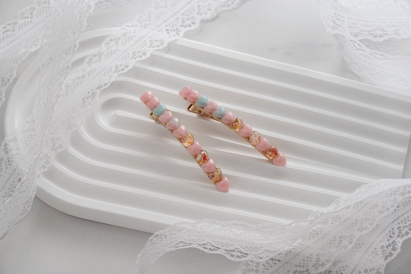 [Soft pink love small style] Handmade rubber hairpins set of two - เครื่องประดับผม - เรซิน สึชมพู