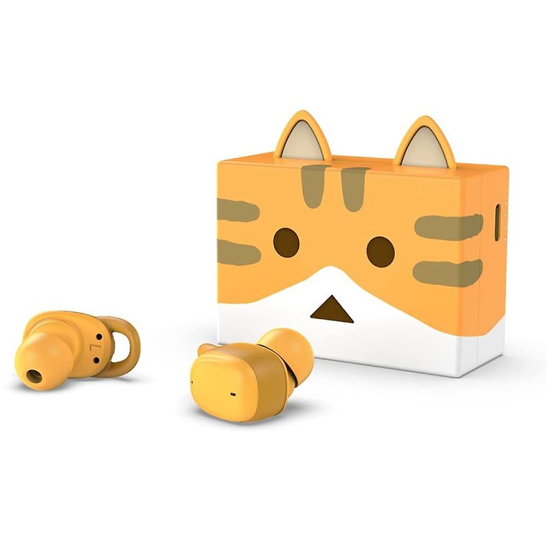 塑膠 耳機/藍牙耳機 橘色 - cheero貓咪阿愣藍牙5.2無線耳機-茶虎-三毛-黑貓
