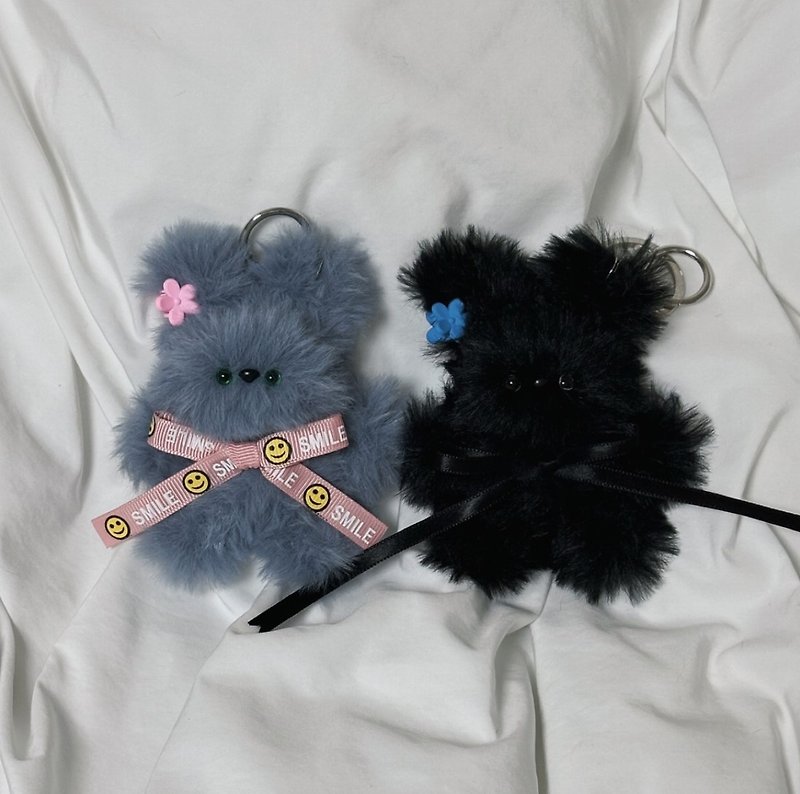 korea fur wire doll keychains(ribbon necktie ver.) - Keychains - Other Materials Black