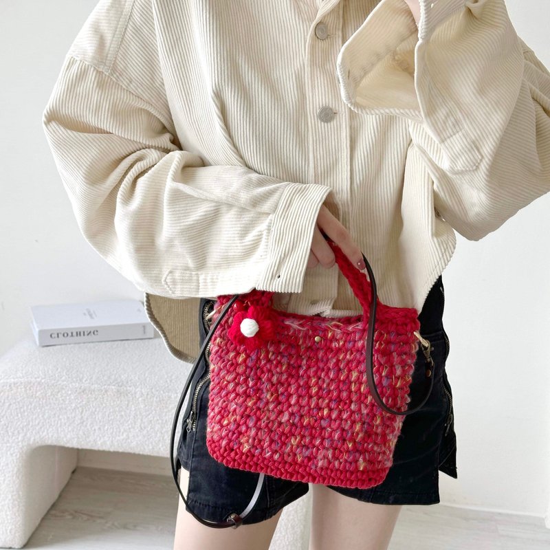 線條配色兩用包【Crochet bag】 - 側背包/斜背包 - 棉．麻 