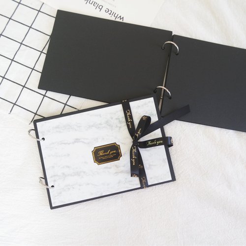 Ready stock/A5 textured marble handmade book black