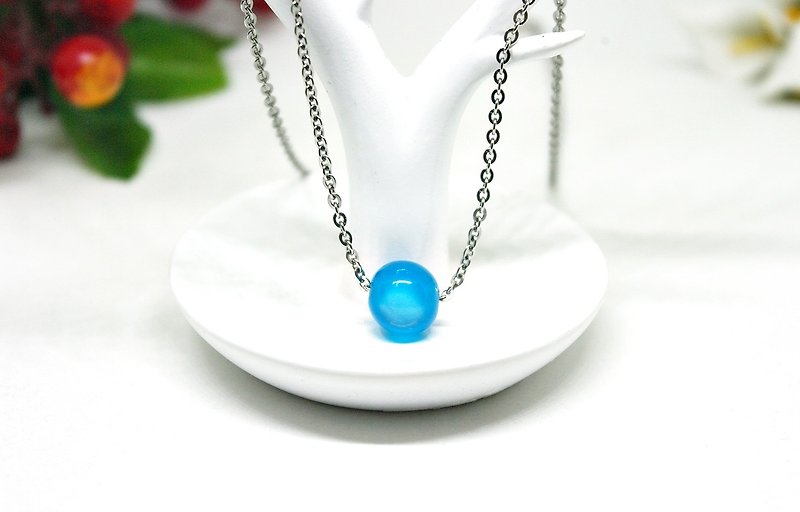 Alloy X Natural Stone Necklace <Blue Glass> - Necklaces - Gemstone Blue