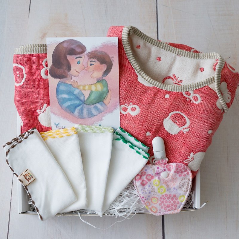 Ping'an Miyue Gift Box 0-3 years old 6-weight gauze anti-kick quilt + baby bib + blessing gauze towel + Ping Anfu bag - Baby Gift Sets - Cotton & Hemp Pink
