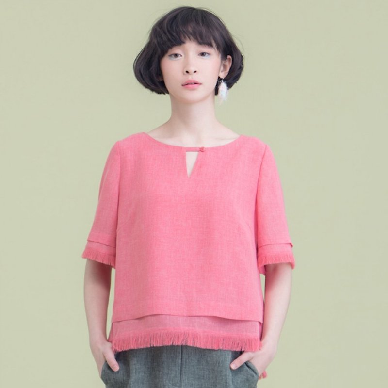 Bald Song Song double fringed jacket - Sunset Breeze (Rose) - Women's Tops - Other Materials Red