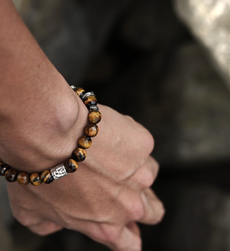 Tiger.TigerFlow natural Stone 925 sterling silver bracelet activates self-confidence and power - สร้อยข้อมือ - เครื่องเพชรพลอย สีส้ม