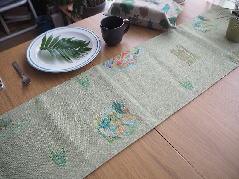 綠綠小島天然棉麻居家裝飾桌旗 - 餐桌布/餐墊 - 棉．麻 綠色