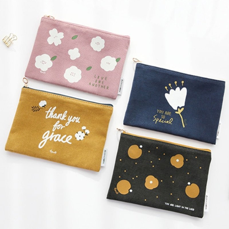 Flower series Gracebell canvas storage bag (4 styles in total) - กระเป๋าเครื่องสำอาง - ผ้าฝ้าย/ผ้าลินิน 