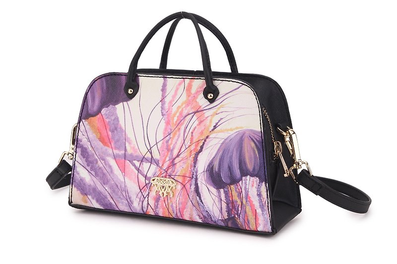 S8O Oil Painting Style Crossbody Bag Mysterious Ocean Jellyfish Series Black - กระเป๋าแมสเซนเจอร์ - เส้นใยสังเคราะห์ สีดำ