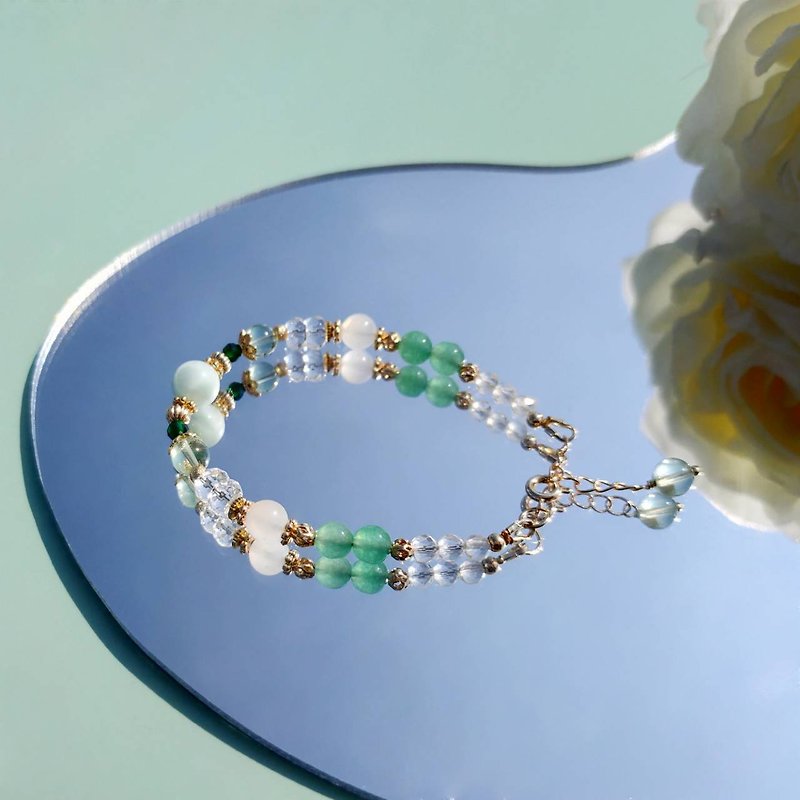 Glass. Rue Flower Green Angel Stone Fluorite Dongling Jade 14K Gold Crystal Ore Design Bracelet - Bracelets - Crystal Green
