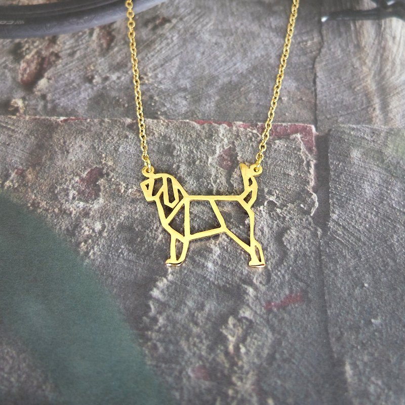 Otterhound Necklace, Origami Dog Jewelry, Gift for her, Gold Plated Brass - Necklaces - Copper & Brass Gold