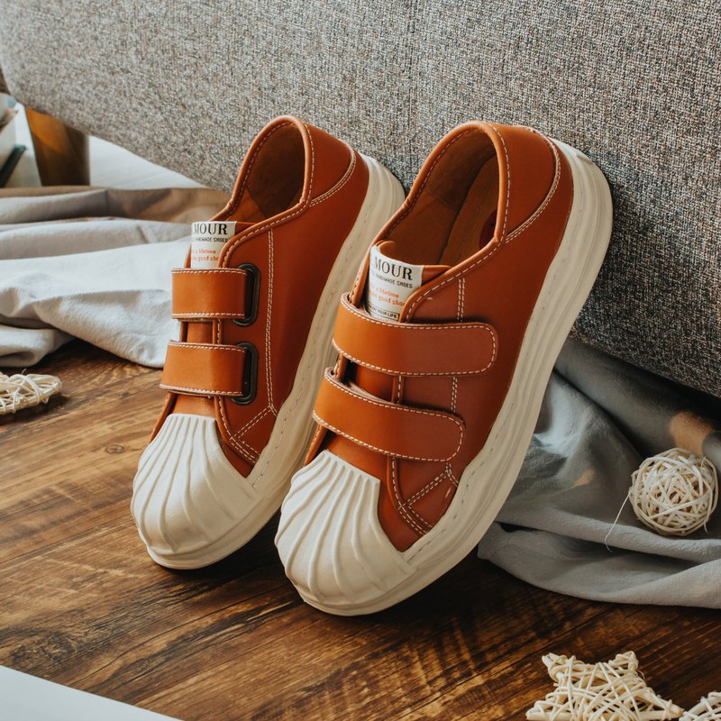 [Retro Literary Youth] MIT comfortable casual shoes. Genuine Leather. Maple Orange 8515 - รองเท้าลำลองผู้หญิง - หนังแท้ สีส้ม