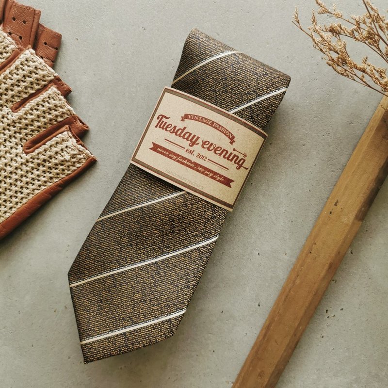 Necktie Gold Brown with Cream Vanilla Stripe | 8cm - 領帶/領帶夾 - 聚酯纖維 咖啡色