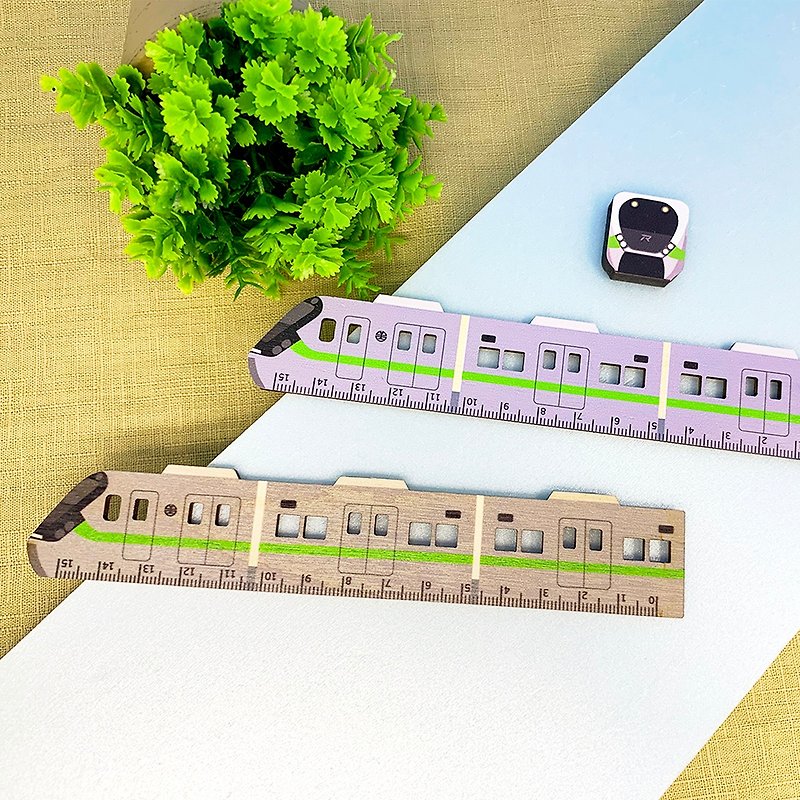 15cm train shape wooden ruler - EMU900 white ink / wood grain Taiwan iron authorization