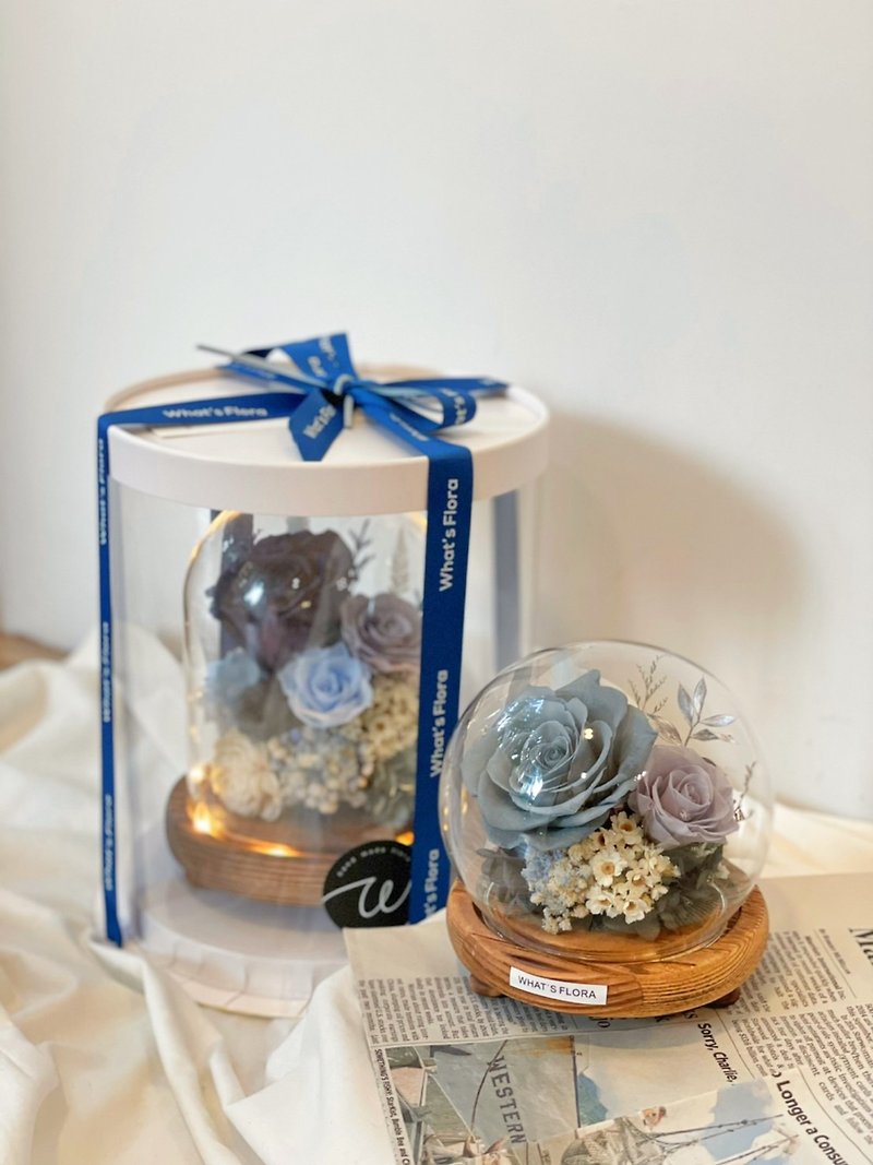 Immortal flower glass ball / cup haze blue gray birthday gift Valentine&#39;s Day gift