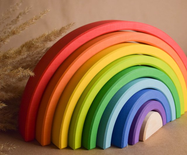 Large Wooden Rainbow Stacking Toy Montessori Personalized Baby Gifts for Toddler Wooden Educational Toy Pinkoi