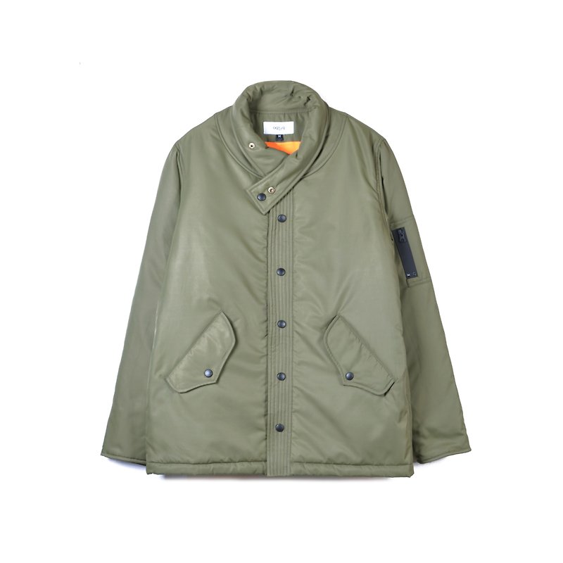 oqLiq - Display in the lost - Cross-collar technology cotton shop MA1 jacket (Green) - เสื้อโค้ทผู้ชาย - เส้นใยสังเคราะห์ สีเขียว
