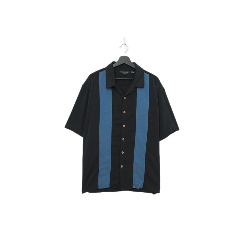 Back to Green- 古巴短袖襯衫 黑藍拼色 cs-03// vintage shirt - 男襯衫/休閒襯衫 - 棉．麻 