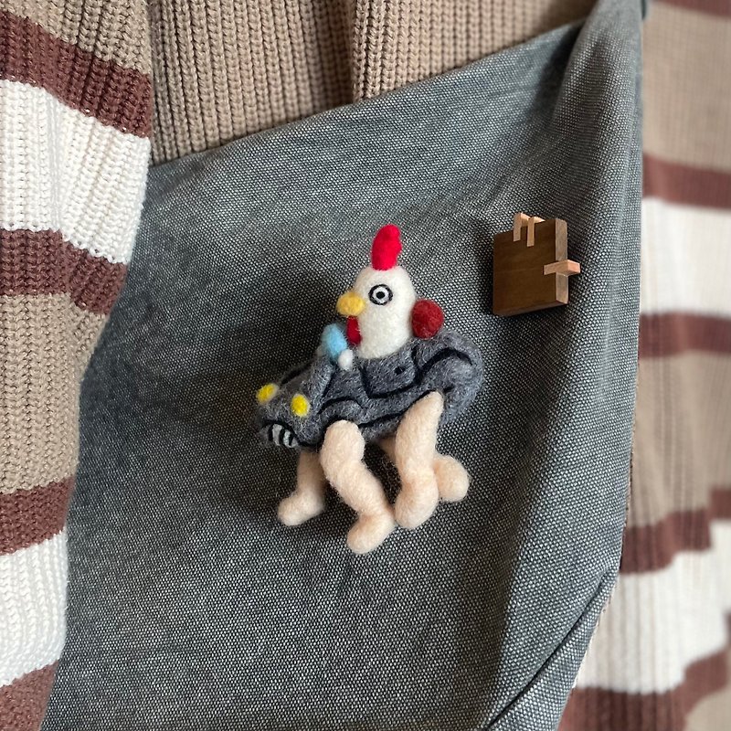 Chicken Cart Wool Felt Pins - Badges & Pins - Wool Gray