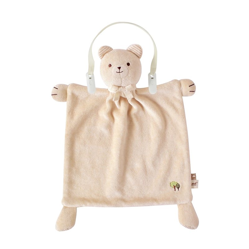 【SISSO有機棉】彩棉咖咖熊安撫手帕巾+多用途圍兜夾組 - 寶寶/兒童玩具/玩偶 - 棉．麻 咖啡色